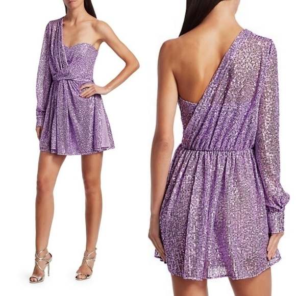 Amen One-Shoulder Sequin Lilac Mini Dress NWT Size 42 IT/ 6 US (Medium) - Picture 1 of 14